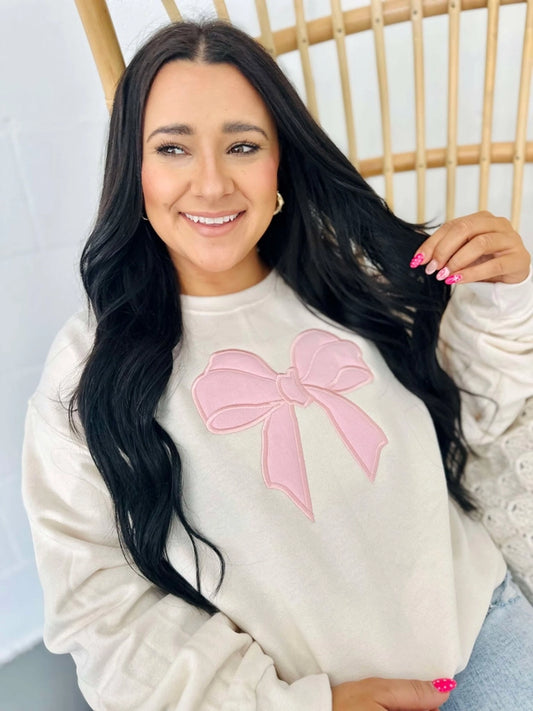 Pre-Order Embroidered Pink Bow Crew Neck