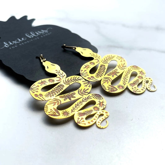 Pre-Order Engraved Python Dangle Earrings